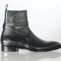Handmade Men's Black Ankle Boot, Men's Leather Jodhpurs Boot - Thumbnail 2