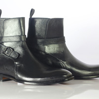 Handmade Men's Black Ankle Boot, Men's Leather Jodhpurs Boot - Thumbnail 1