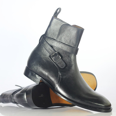 Handmade men's black ankle boot, men's leather jodhpurs boot - Thumbnail 1