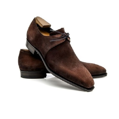 Handmade brown suede dress shoes, formal wedding shoes, men lace up derby