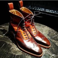 Handmade Men Two Tone Boots, Brown And Tan Ankle Boots, Dress Leather Boot - Thumbnail 4