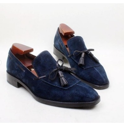 Handmade Navy Blue Shoes Men, Moccasin Dress Shoes, Leather Shoes