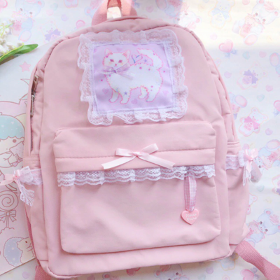 High quality japanese pink kawaii backpack with bow and lace