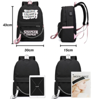 Stylish Stranger Things Canvas School Bag Backpack - Thumbnail 1