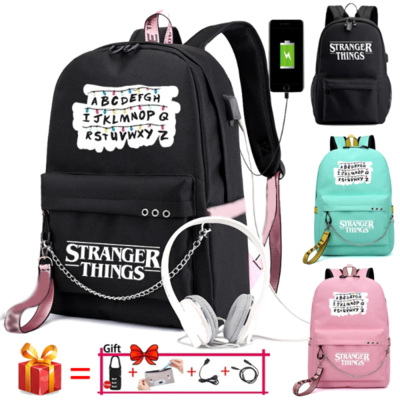 Stylish stranger things canvas school bag backpack