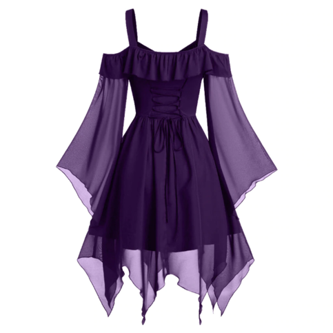 purple and black gothic dress Purple Gothic Lace Up Back Cami Dress Halloween Costume Without Gloves main image 0
