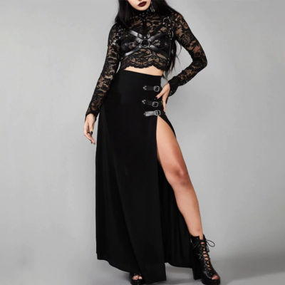 Sexy black gothic skirt with long slit