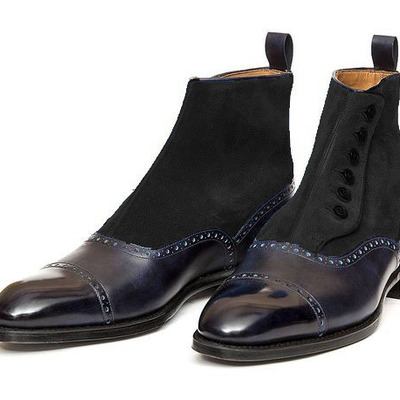 Handmade men black oxford captoe button high ankle fashion formal wear boot