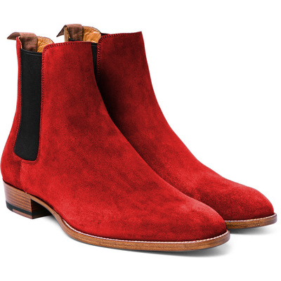 Handmade men red suede chelsea boot, new ankle boot - Thumbnail 1