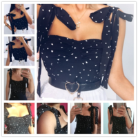 Sexy Lace up Printed Crop Top in Black and White - Thumbnail 2