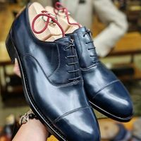 Handmade Mens Oxfords Dress shoes, Men Navy blue oxford formal shoes - Thumbnail 1