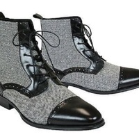 Handmade Men two tone cap toe boots, Men Black and Gray ankle lace up boots - Thumbnail 4