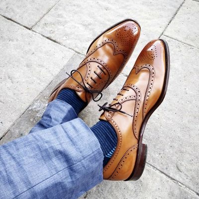 Handmade brown wing tip brogue leather lace up shoes for men's - Thumbnail 4