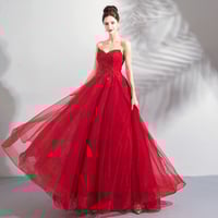 Red tulle long prom dress red evening dress - Thumbnail 2