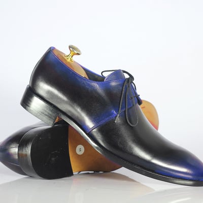 Handmade black blue leather lace up shoes stylish men's shoes  - Thumbnail 1