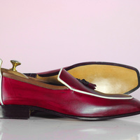 Handmade Reddish Pink Leather Tussles Loafers Shoes Stylish Men's Shoes  - Thumbnail 1