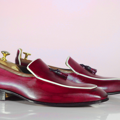 Handmade reddish pink leather tussles loafers shoes stylish men's shoes  - Thumbnail 3