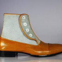 Handmade Two tone Button Boots Men Ankle Button Boots Tan Leather Suede Boots - Thumbnail 3