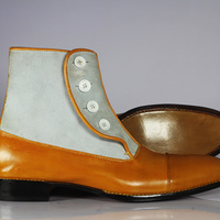 Handmade Two tone Button Boots Men Ankle Button Boots Tan Leather Suede Boots - Thumbnail 2