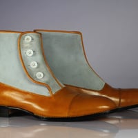 Handmade Two tone Button Boots Men Ankle Button Boots Tan Leather Suede Boots - Thumbnail 1