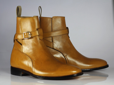 Handmade Tan Jodhpurs Ankle Leather Boot For Men's 
