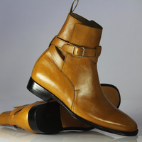 Handmade Tan Jodhpurs Ankle Leather Boot For Men's  - Thumbnail 1