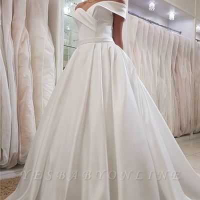 Simple off-the-shoulder sweetheart ruffles long wedding dress