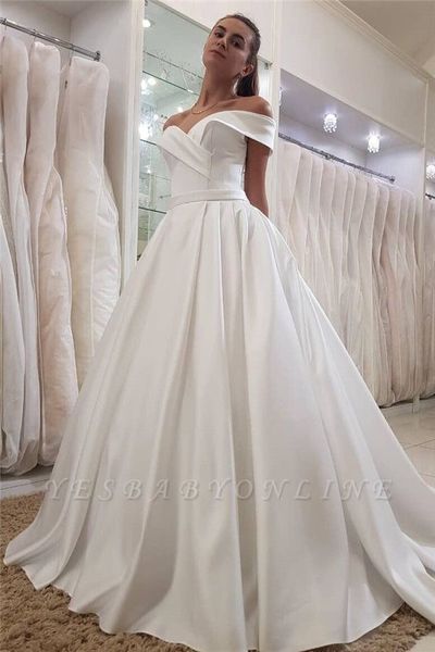 Simple Off-the-Shoulder Sweetheart Ruffles Long Wedding Dress