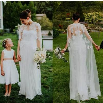 Bohemian vintage new two pieces wedding dresses with wrap sheer lace cape chiffon wedding gowns country style beach garden bridal dresses 