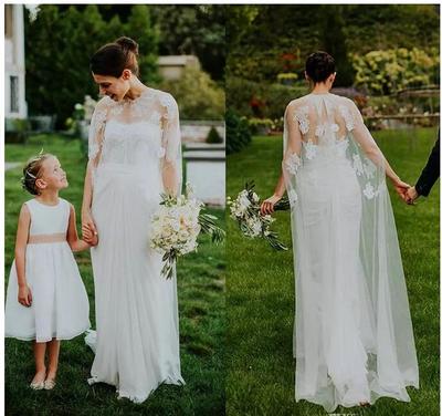 Bohemian Vintage New Two Pieces Wedding Dresses with Wrap Sheer Lace Cape Chiffon Wedding Gowns Country Style Beach Garden Bridal Dresses 