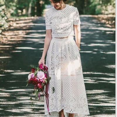 Unique two pieces bohemian short sleeve wedding dresses bridal gowns
