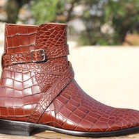 Men's Brown Jodhpurs alligator texture Boots, Men's Dress Boot - Thumbnail 2