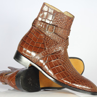 Men's Brown Jodhpurs alligator texture Boots, Men's Dress Boot - Thumbnail 3