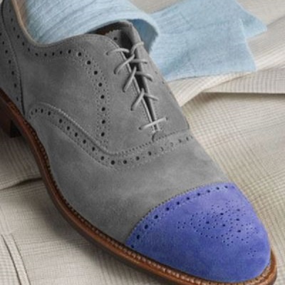 New handmade men gray cap toe oxford lace up in suede