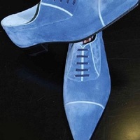 New Classic Fashion Cap Toe Blue Suede Handmade Shoes - Thumbnail 1