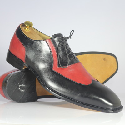 Men's 2 tone shoes, men's leather wing tip formal shoes - Thumbnail 4