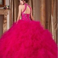 High Neck Fuchsia Princess Dresses Pageant Dresses Prom Dress - Thumbnail 1