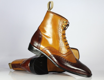Men's 2 Tone Ankle Leather Wing Tip Lace up Boots