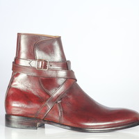 Men's Burgundy Ankle Leather Jodhpurs Formal Dress Boots - Thumbnail 3