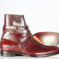 Men's Burgundy Ankle Leather Jodhpurs Formal Dress Boots - Thumbnail 2