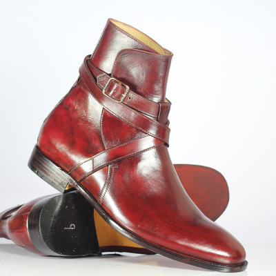 Men's burgundy ankle leather jodhpurs formal dress boots - Thumbnail 3