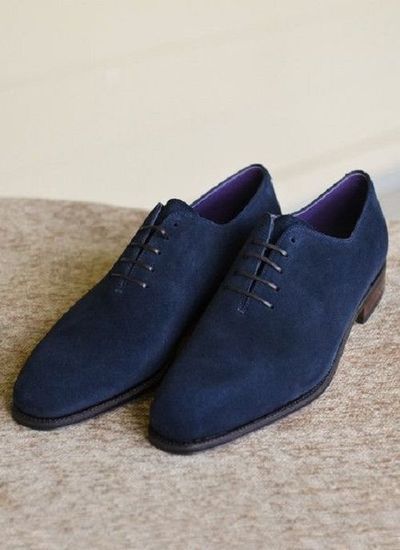 Decent Formally Navy Blue Suede Handmade Lace Up Shoes