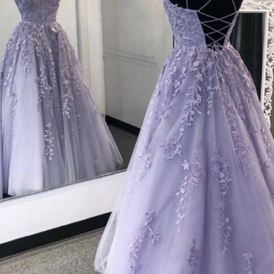 Sexy backless purple prom dresses with lace , long evening dresses - Thumbnail 5