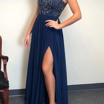 Sexy spaghetti straps long beaded prom dress with split slit  - Thumbnail 3