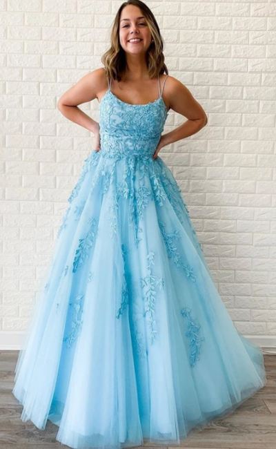 New Style Amazing Light Blue Prom Dress With Lace, Graduation School Party Gown