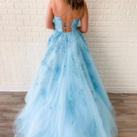 New Style Amazing Light Blue Prom Dress With Lace, Graduation School Party Gown - Thumbnail 1