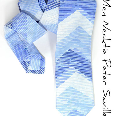 Mens necktie blue and white chevron tie