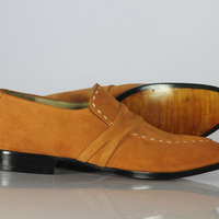 Men's Tan Shoes, Men's Penny Loafers Suede Shoes. - Thumbnail 3
