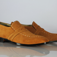 Men's Tan Shoes, Men's Penny Loafers Suede Shoes. - Thumbnail 2