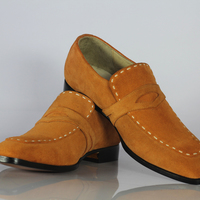 Men's Tan Shoes, Men's Penny Loafers Suede Shoes. - Thumbnail 1